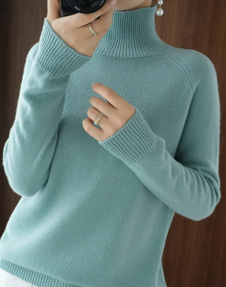 Women's Merino Wool Turtleneck Sweater Pullover Knit Top