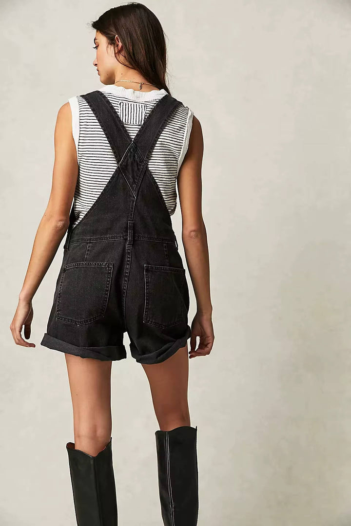 Salopette short en jean pour femme, combinaison short-casquette