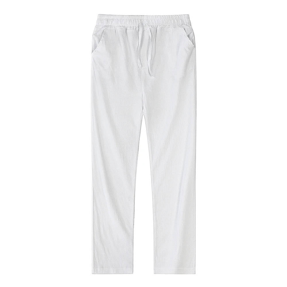 Men's Linen Drawstring Trousers Casual Elastic Waist Pants