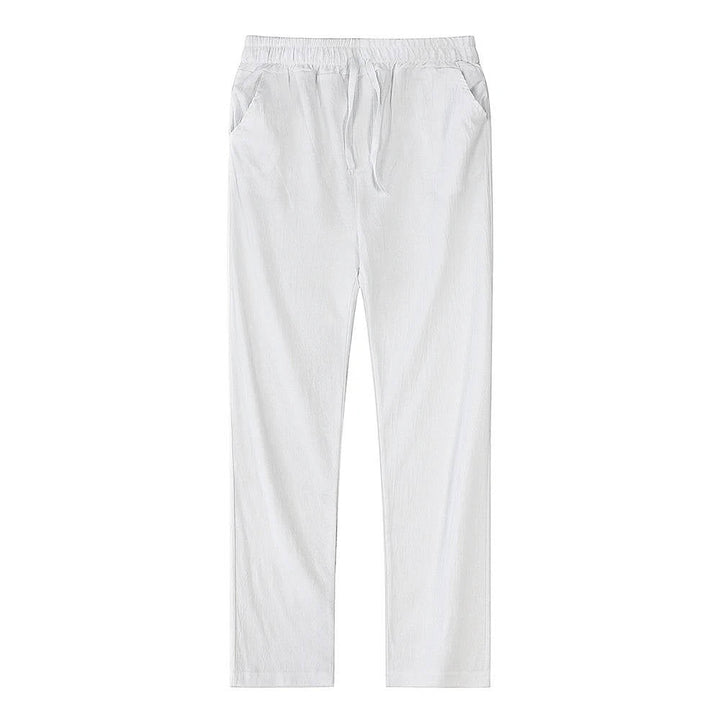 Men's Linen Drawstring Trousers Casual Elastic Waist Pants