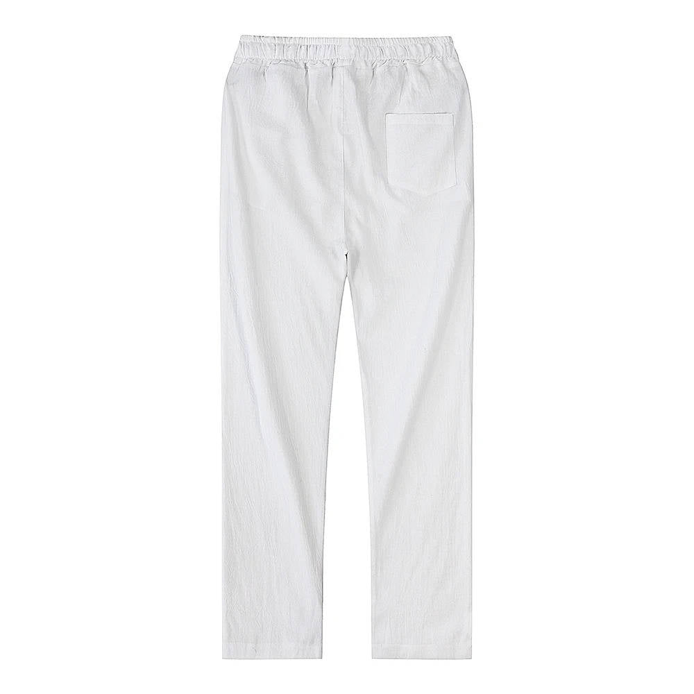 Men's Linen Drawstring Trousers Casual Elastic Waist Pants
