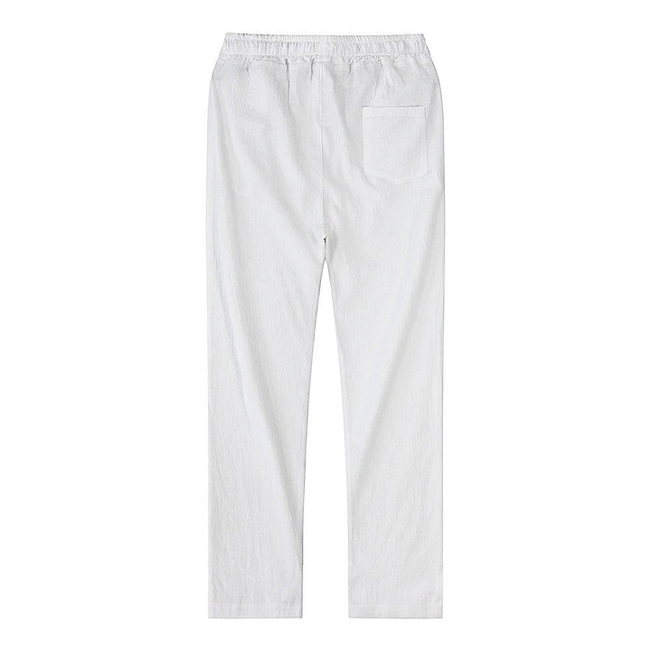 Men's Linen Drawstring Trousers Casual Elastic Waist Pants
