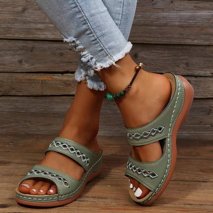 Women's Leather Wedge Slide Sandals