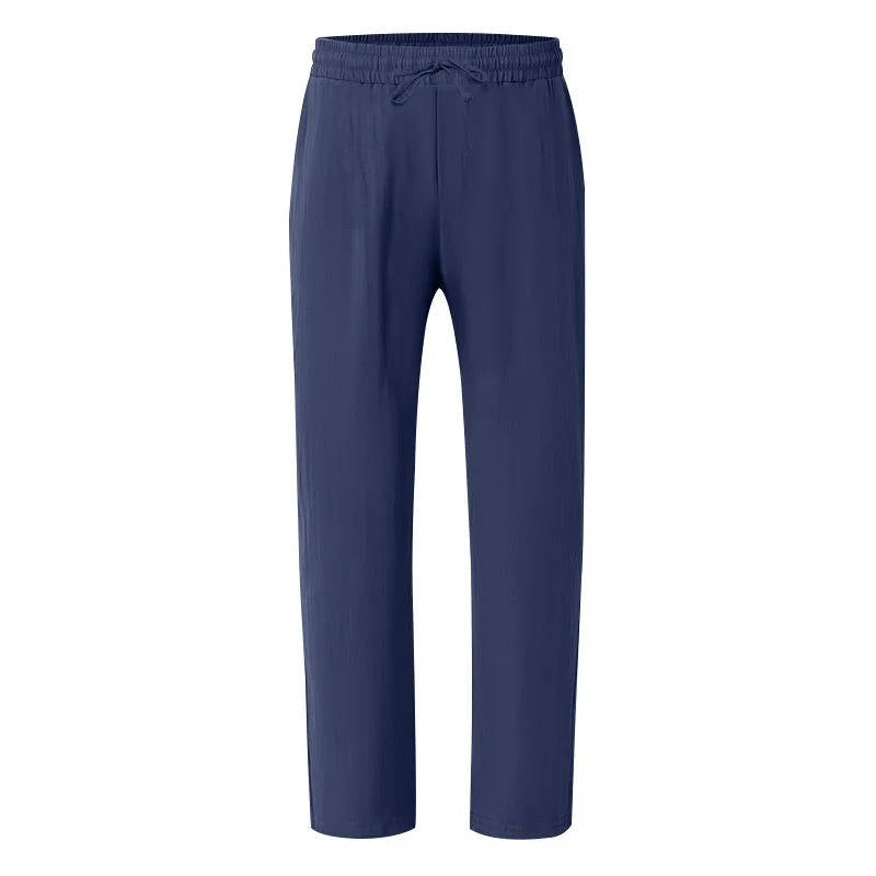 Men's Drawstring Loose Fit Casual Beach Trousers Linen Pants