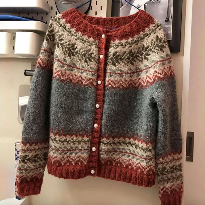 Women’s Icelandic Pattern Knit Button-Up Cardigan