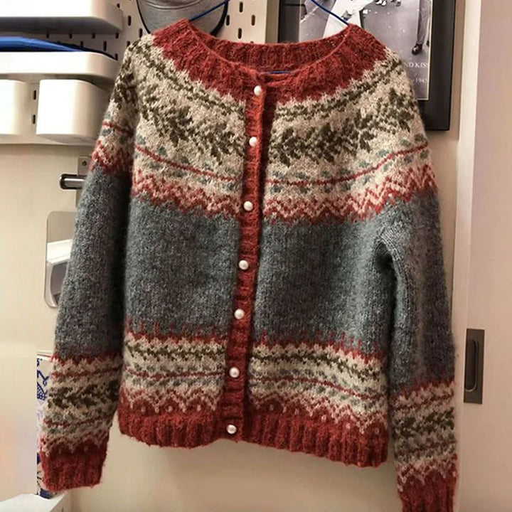 Women’s Icelandic Pattern Knit Button-Up Cardigan