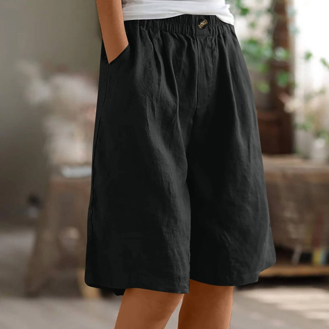 Women's Linen High Waist Elastic Casual Wide Leg Shorts