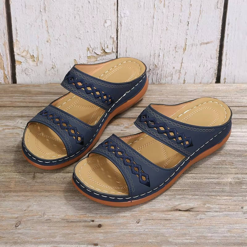 Women's Leather Wedge Slide Sandals