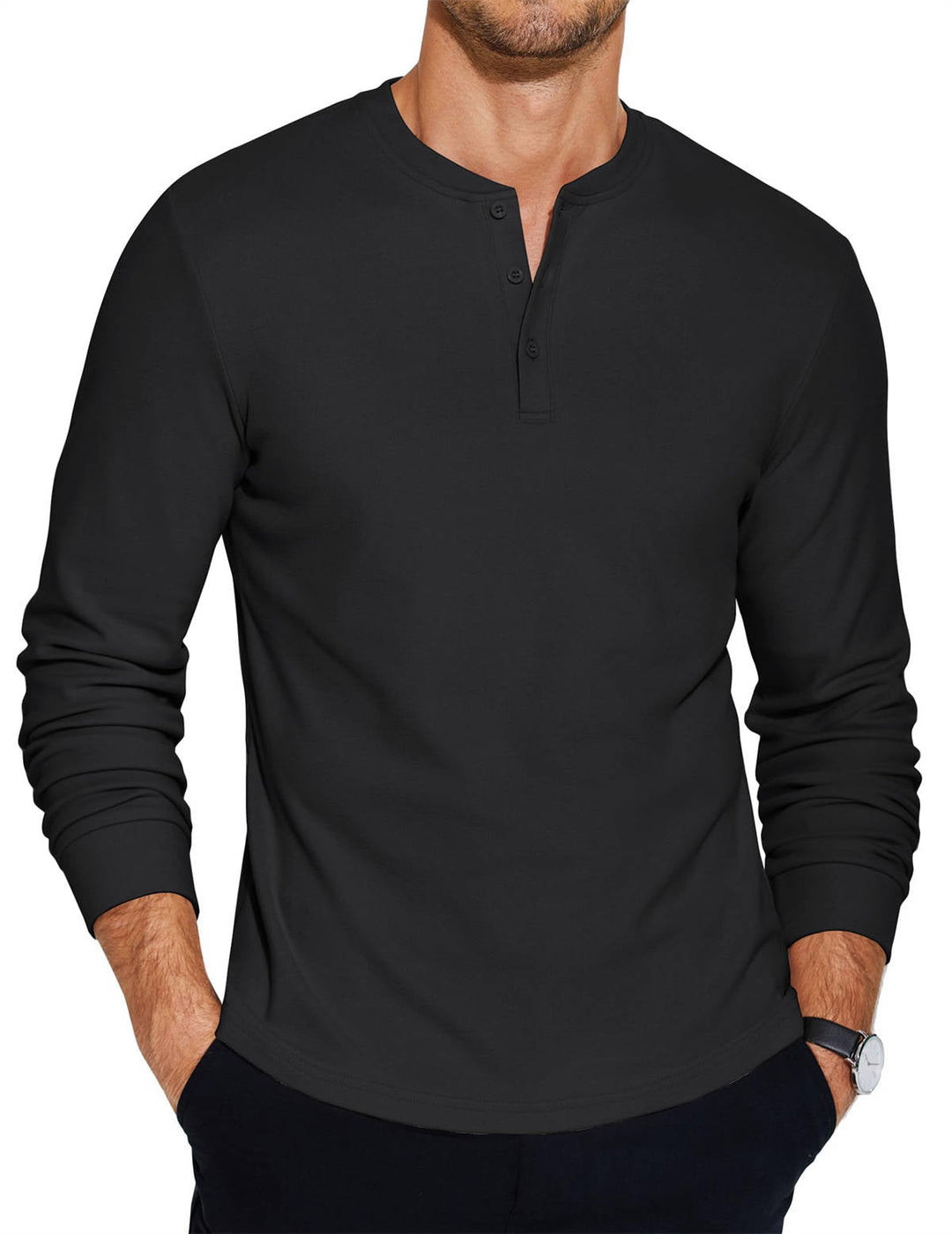 Men's Henley Shirt Long Sleeve Casual Linen Tops