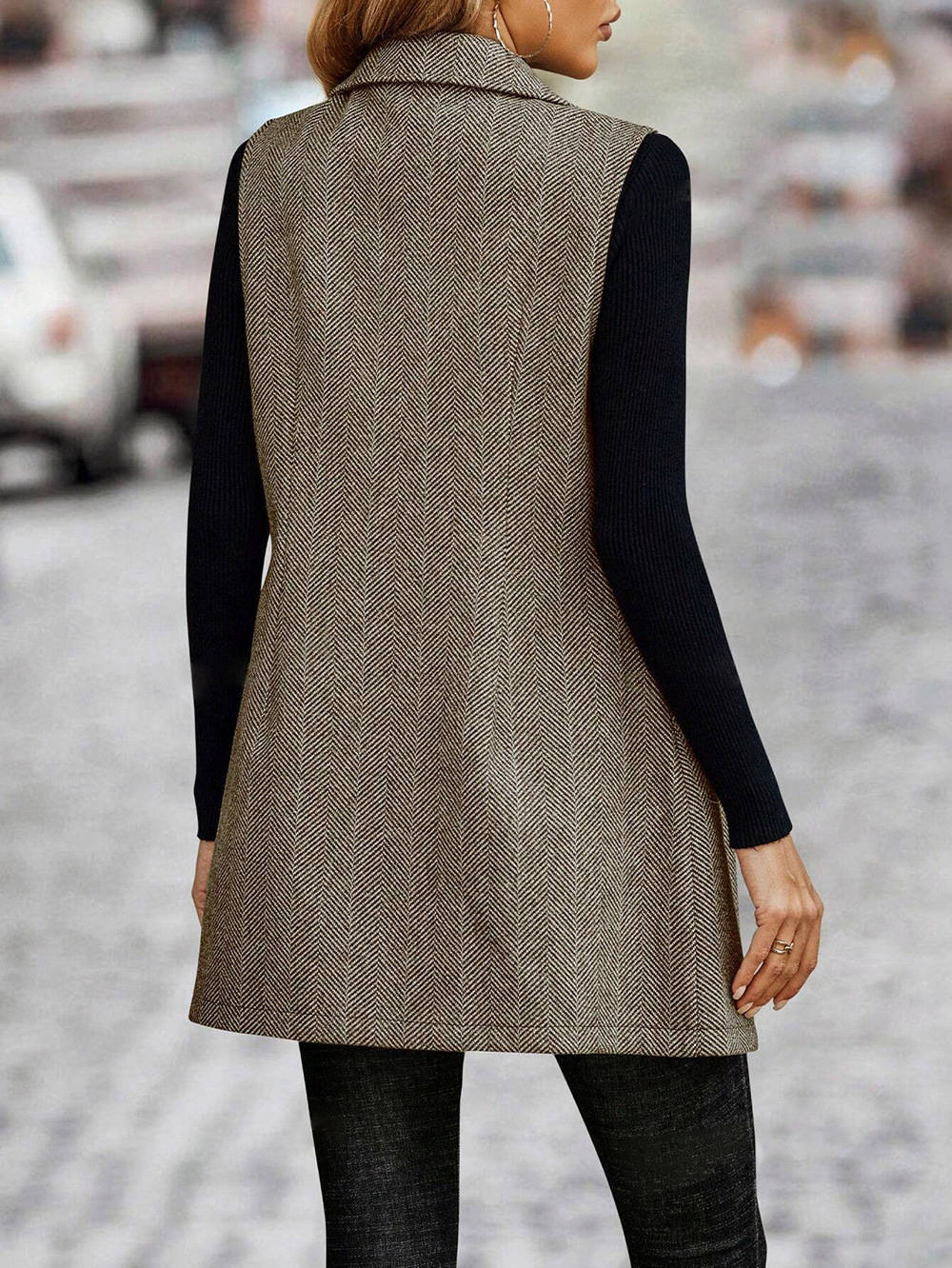 Women's Wool Vest Blazer Double Breasted Sleeveless Jacket