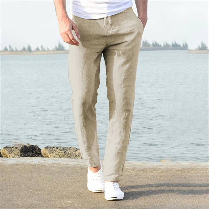 Men's Linen Drawstring Trousers Casual Elastic Waist Pants