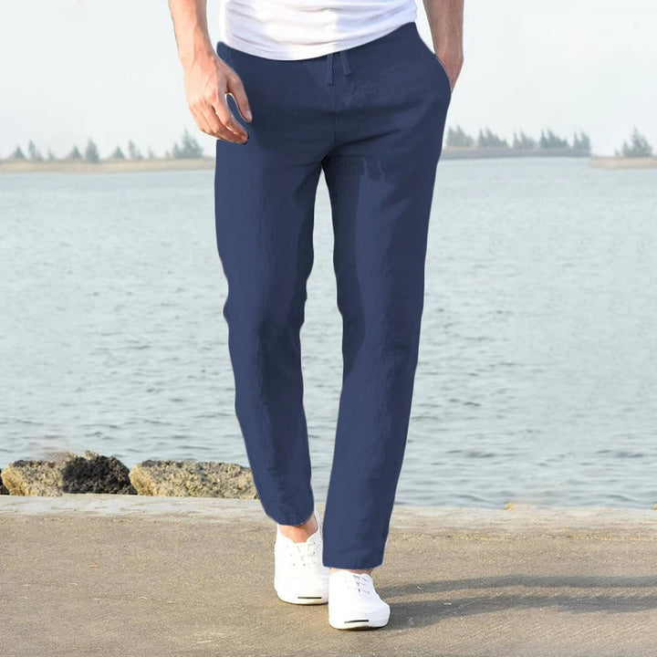 Men's Linen Drawstring Trousers Casual Elastic Waist Pants