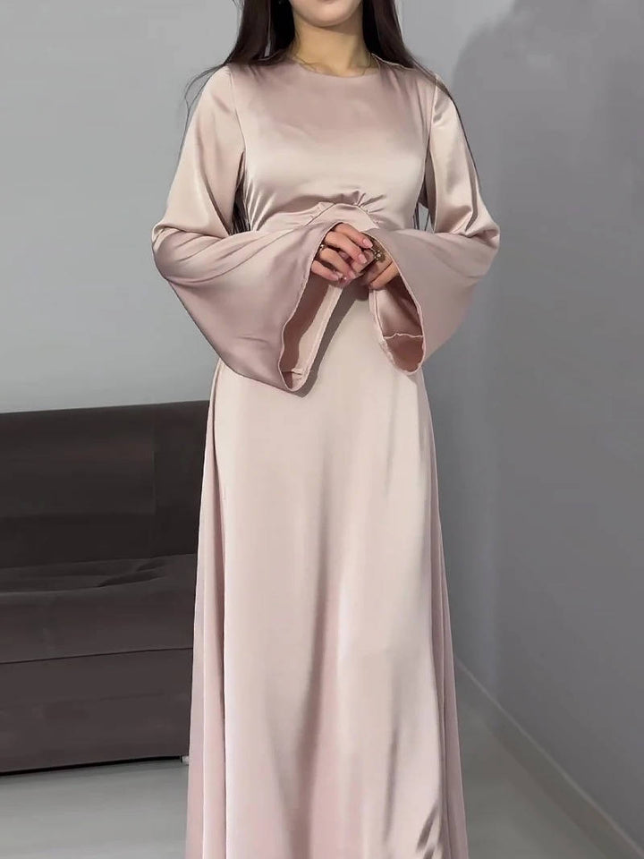Women's Long Sleeve Satin Maxi Formal Evening Gown Dress