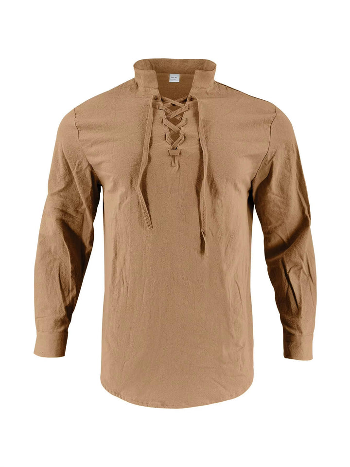 Chemise décontractée pour homme en lin à manches longues, haut respirant