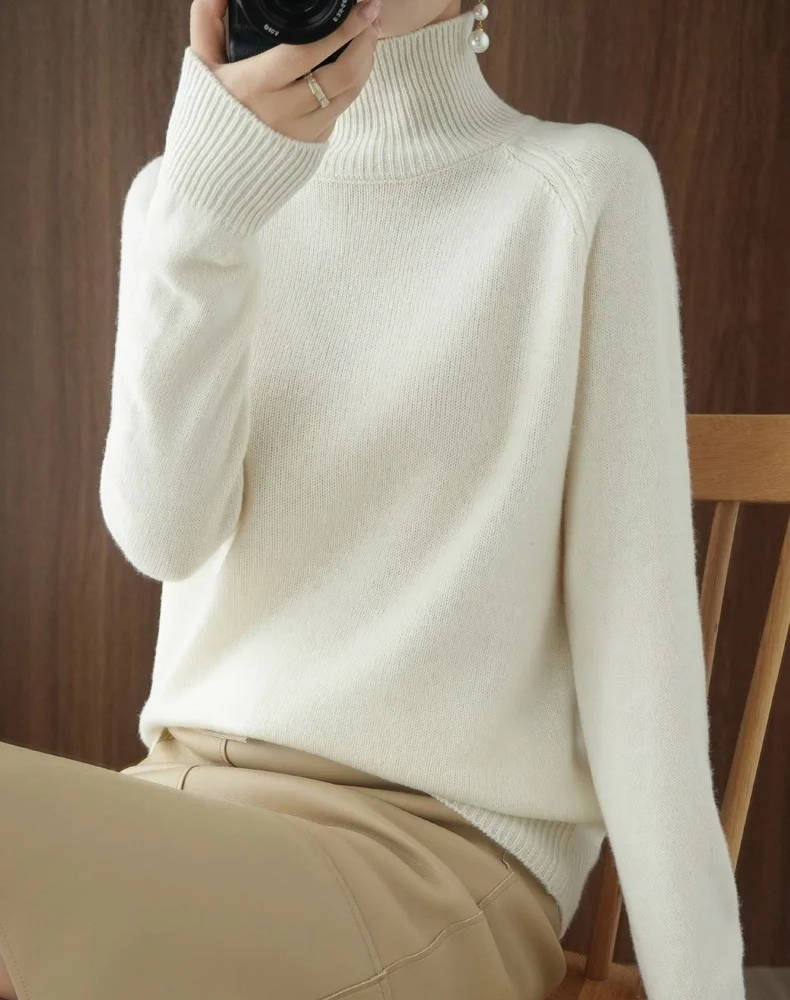 Women's Merino Wool Turtleneck Sweater Pullover Knit Top