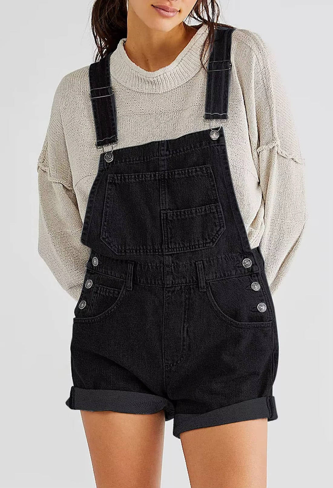 Salopette short en jean pour femme, combinaison short-casquette