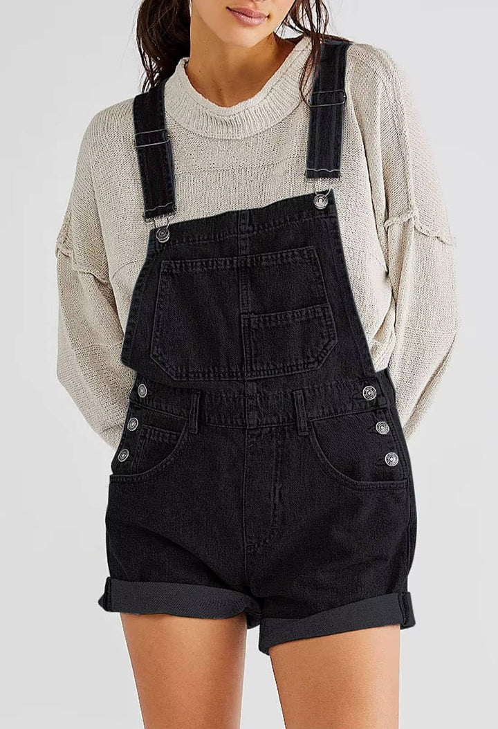Salopette short en jean pour femme, combinaison short-casquette