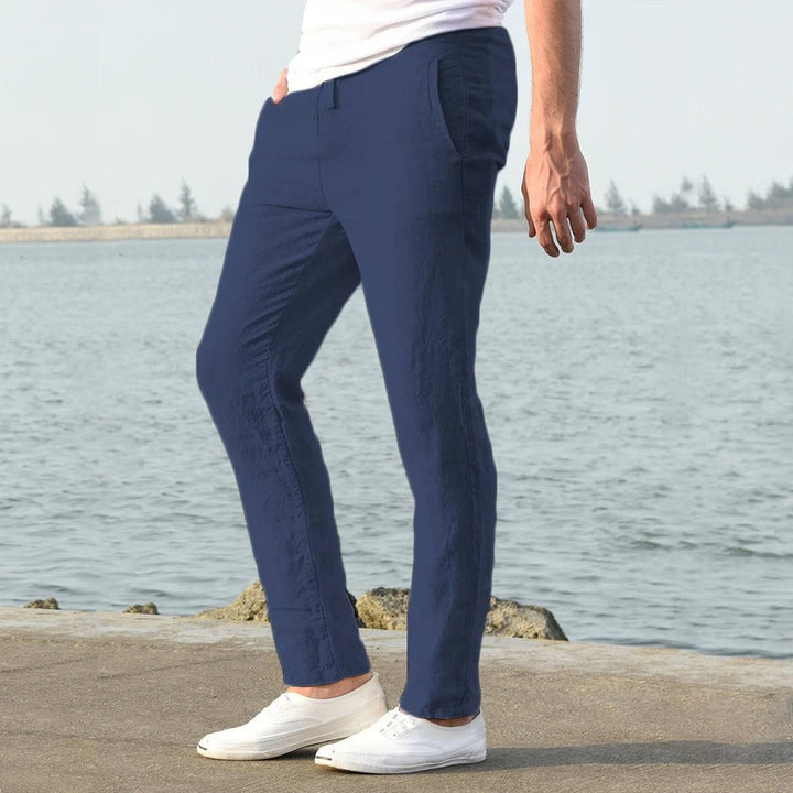 Men's Linen Drawstring Trousers Casual Elastic Waist Pants
