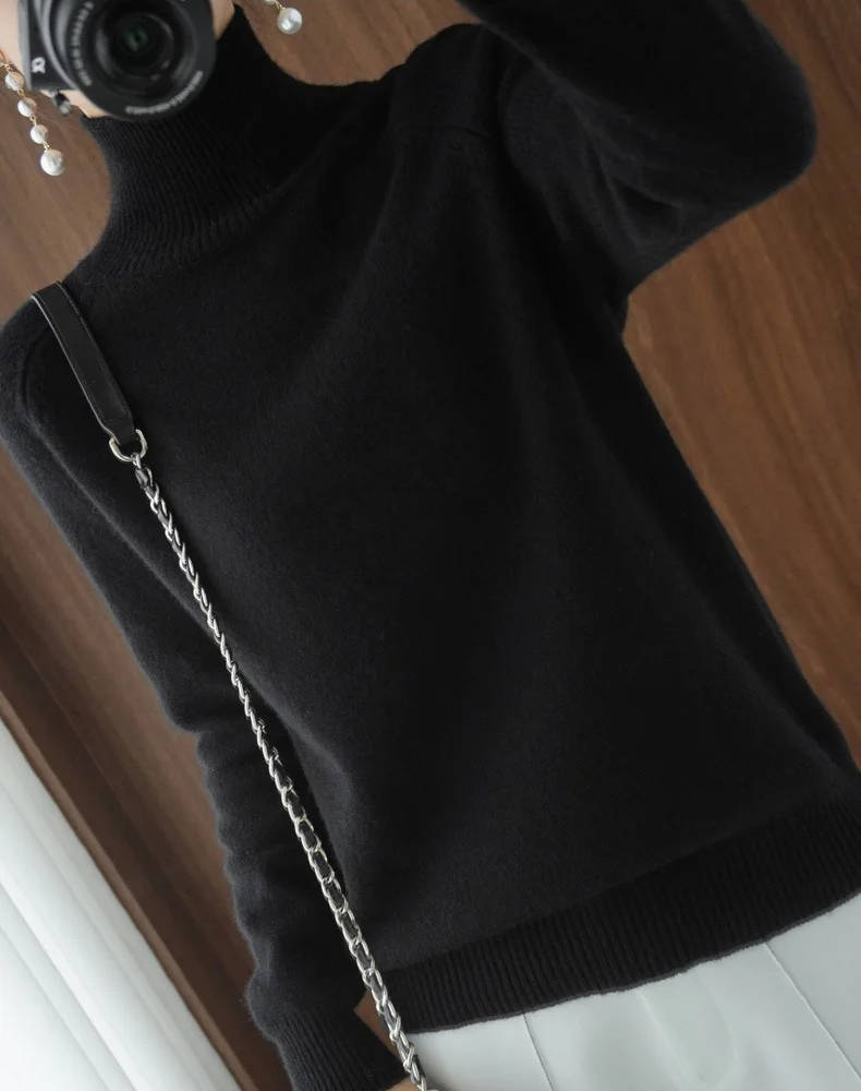 Women's Merino Wool Turtleneck Sweater Pullover Knit Top