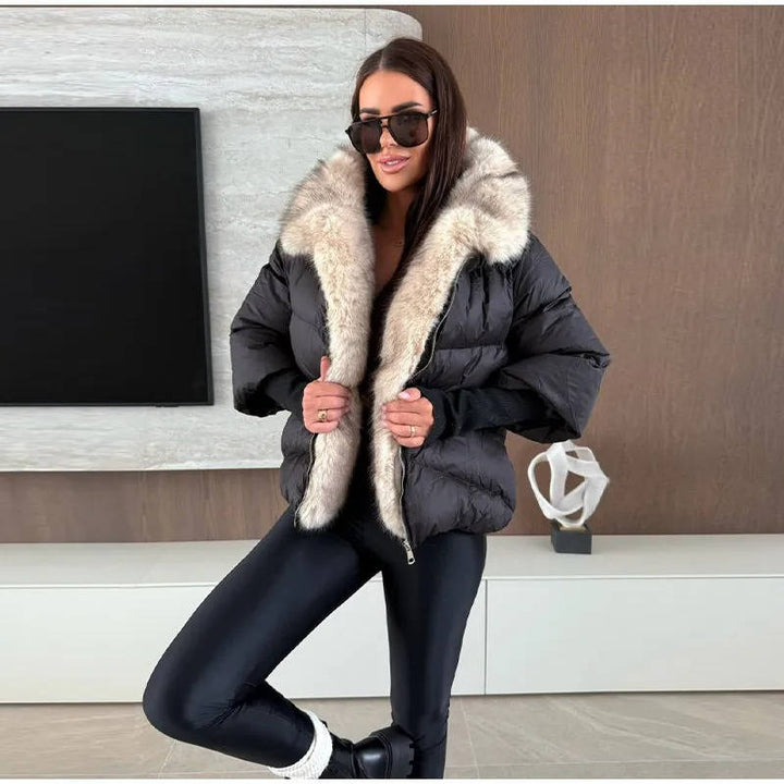 Women's Long Puffer Coat Faux Fur Hood Warm Down Jacket
