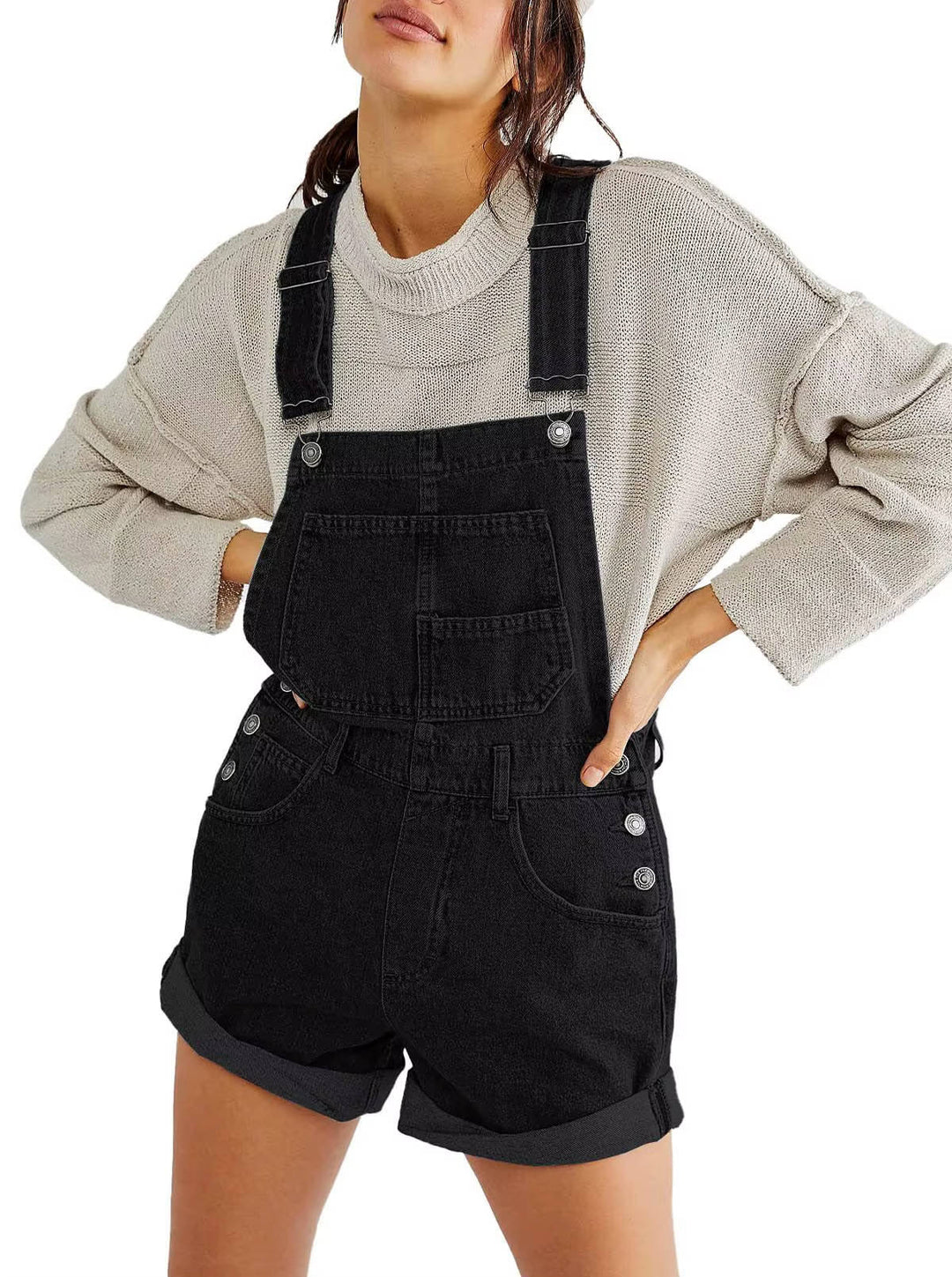 Salopette short en jean pour femme, combinaison short-casquette