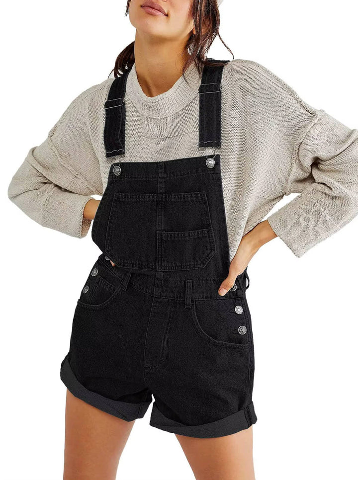 Salopette short en jean pour femme, combinaison short-casquette