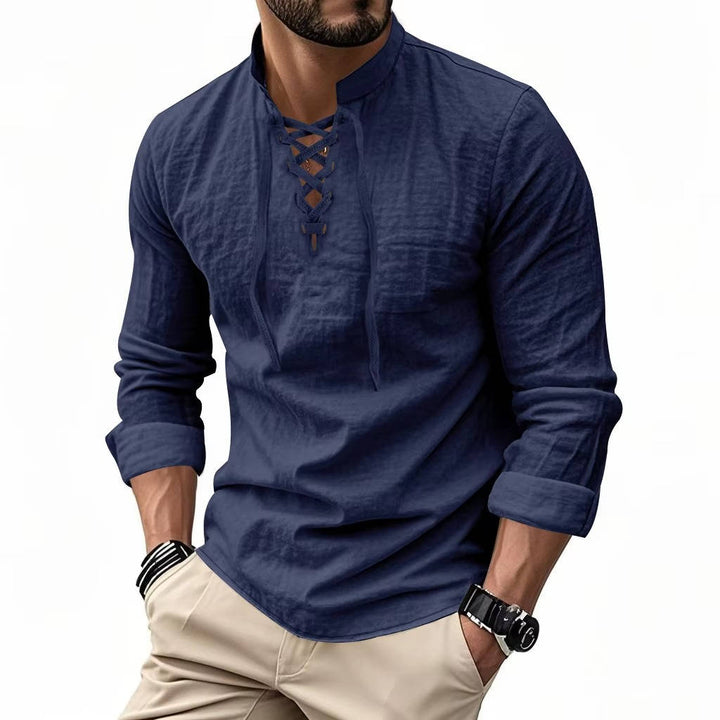 Chemise décontractée pour homme en lin à manches longues, haut respirant