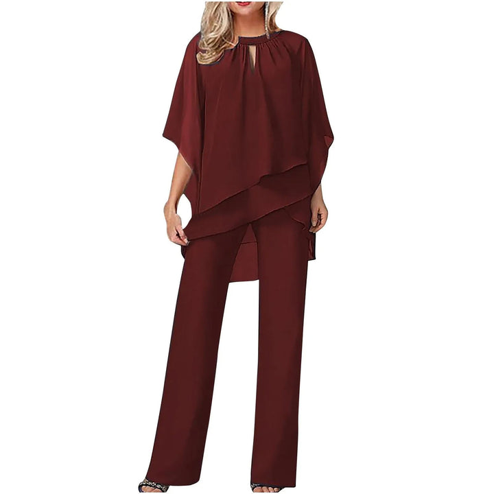 Women's Chiffon Two Piece Set Poncho Top Trousers Outfits