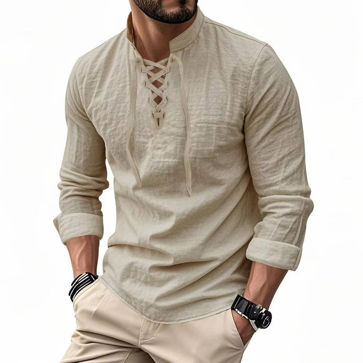 Chemise décontractée pour homme en lin à manches longues, haut respirant