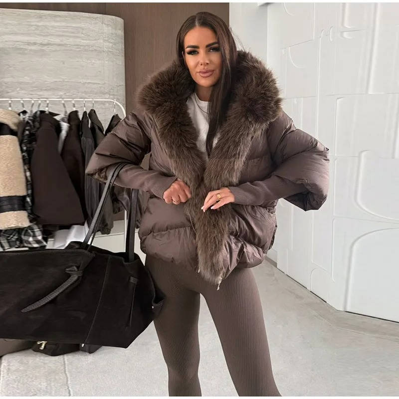 Women's Long Puffer Coat Faux Fur Hood Warm Down Jacket