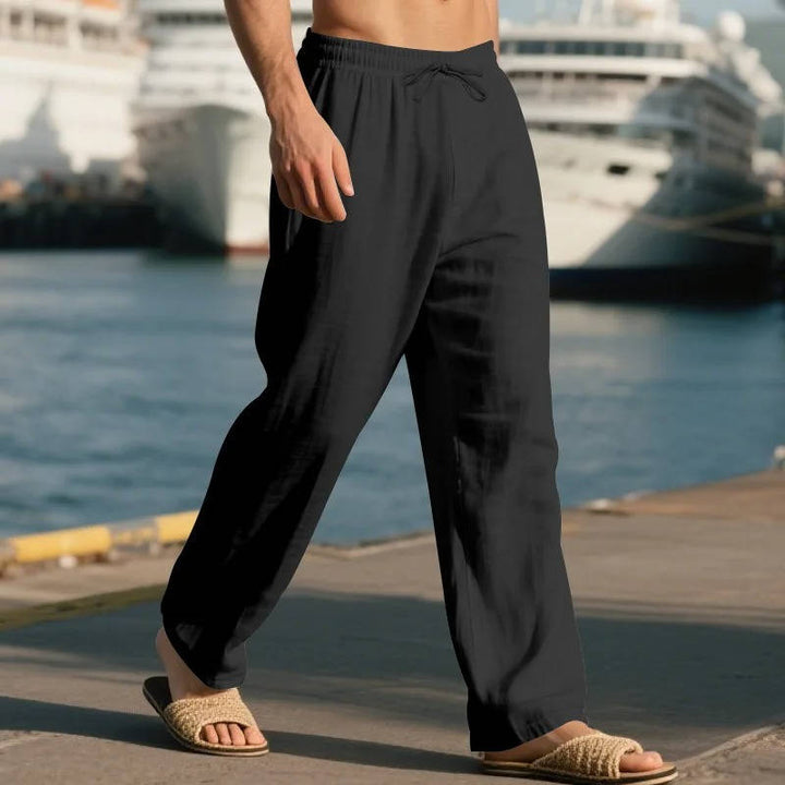 Men's Drawstring Loose Fit Casual Beach Trousers Linen Pants
