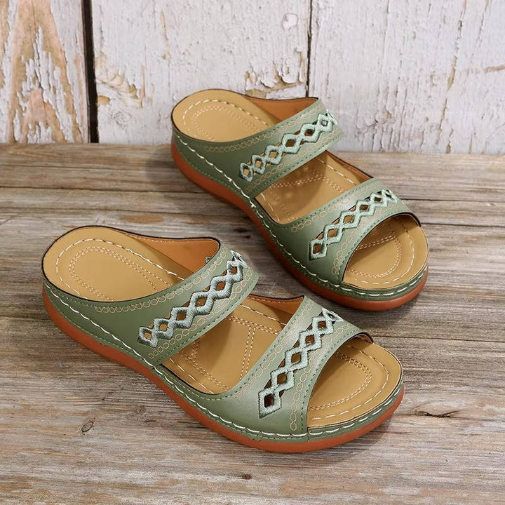 Women's Leather Wedge Slide Sandals