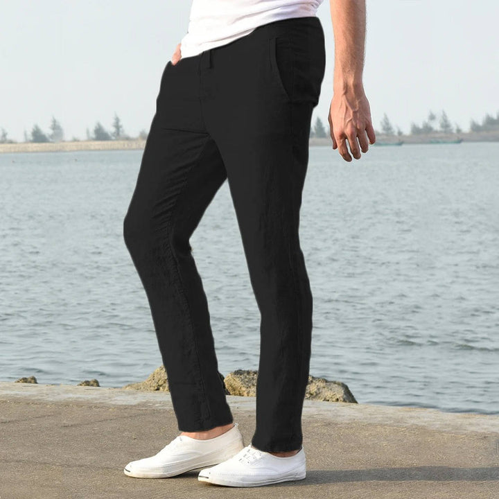Men's Linen Drawstring Trousers Casual Elastic Waist Pants