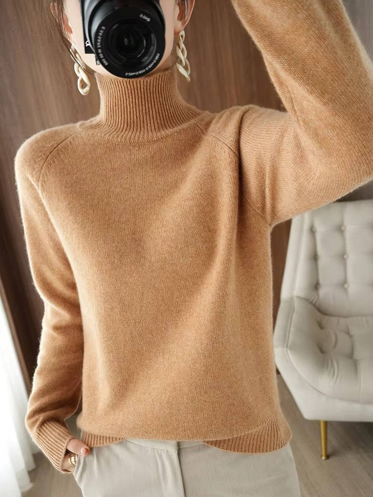 Women's Merino Wool Turtleneck Sweater Pullover Knit Top