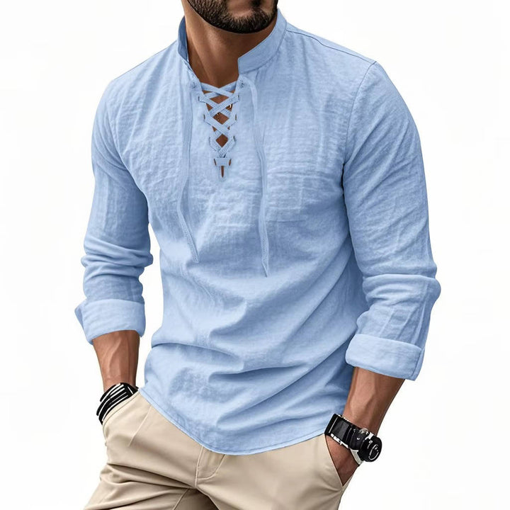 Chemise décontractée pour homme en lin à manches longues, haut respirant