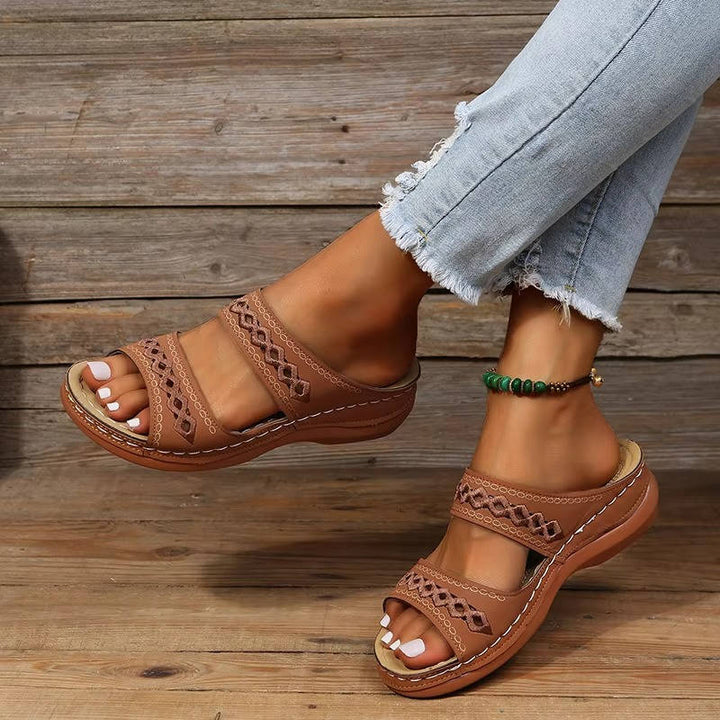 Women's Leather Wedge Slide Sandals