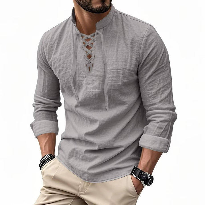 Chemise décontractée pour homme en lin à manches longues, haut respirant