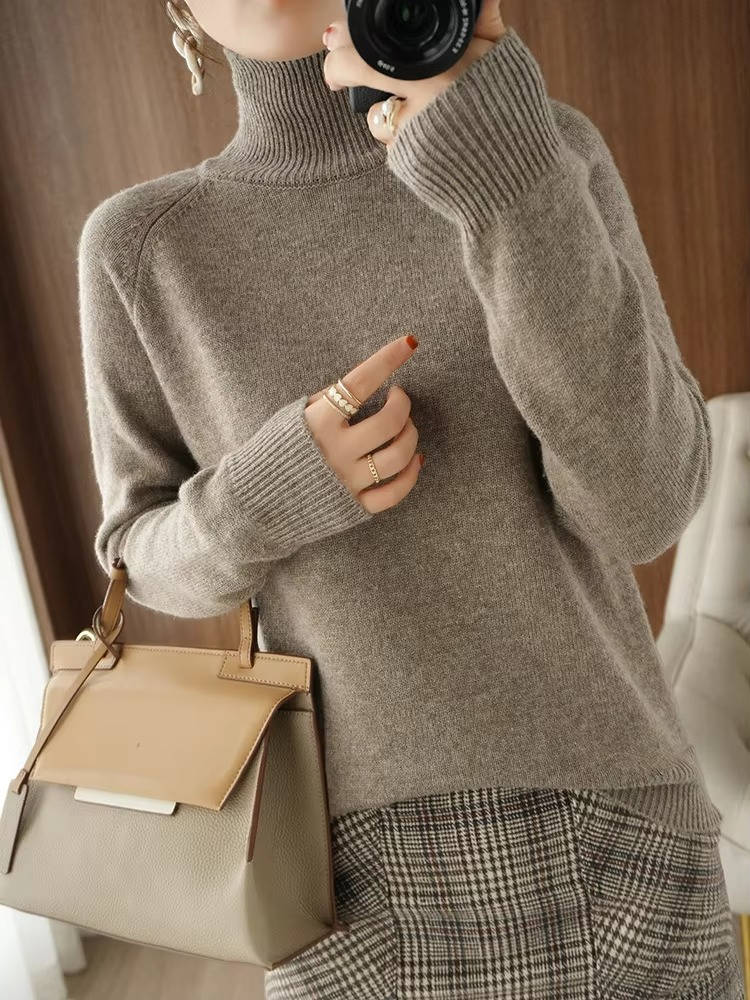 Women's Merino Wool Turtleneck Sweater Pullover Knit Top