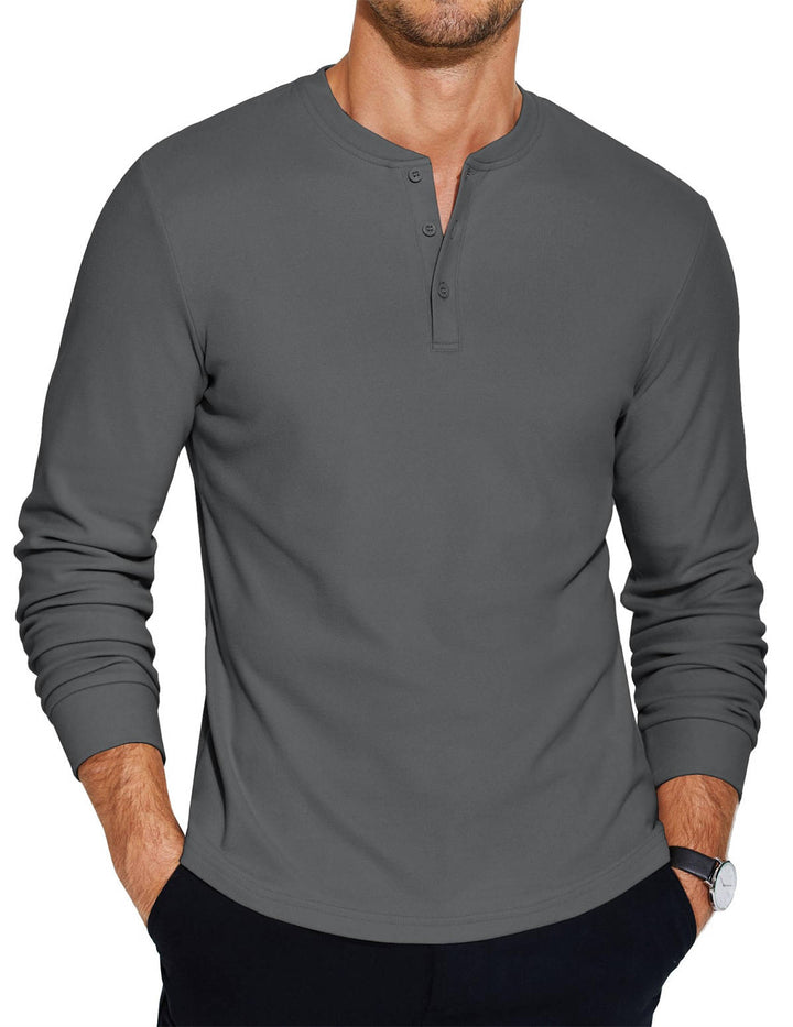 Men's Henley Shirt Long Sleeve Casual Linen Tops