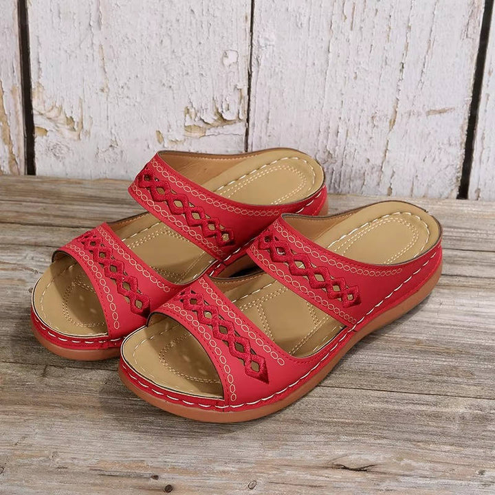 Women's Leather Wedge Slide Sandals