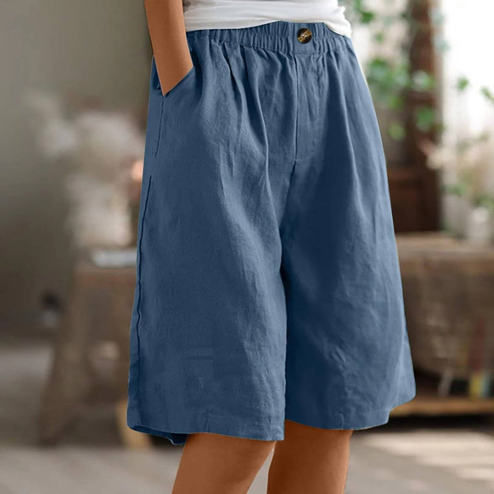 Women's Linen High Waist Elastic Casual Wide Leg Shorts