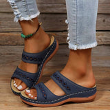 Women's Leather Wedge Slide Sandals