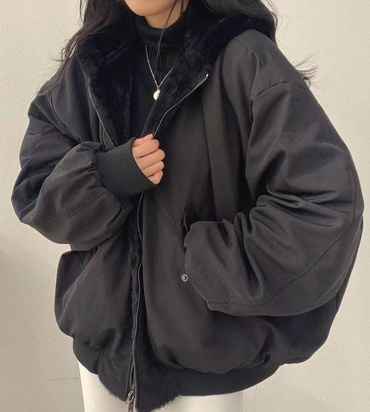 Fleece Hooded Jacket Women's Oversized Bomber