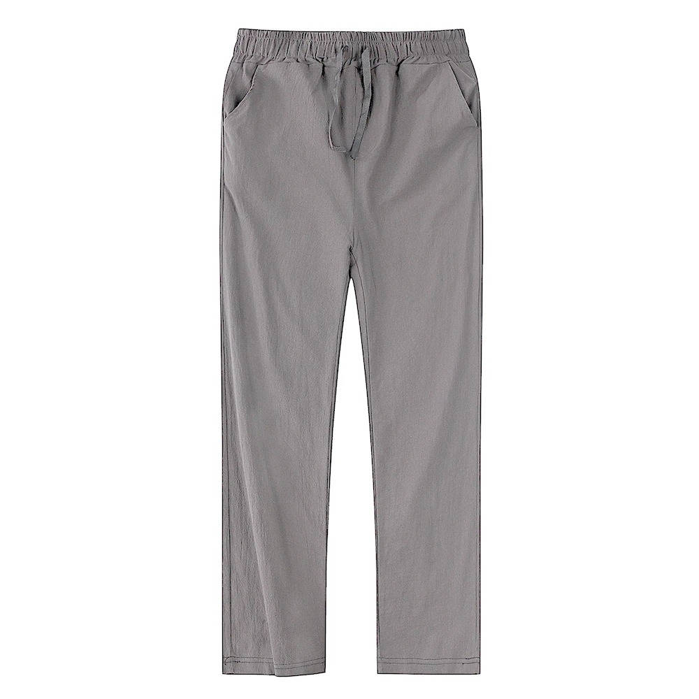Men's Linen Drawstring Trousers Casual Elastic Waist Pants