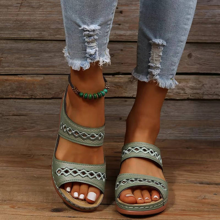 Women's Leather Wedge Slide Sandals
