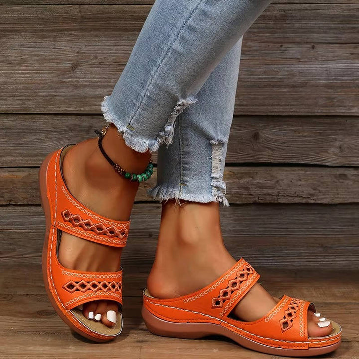 Women's Leather Wedge Slide Sandals