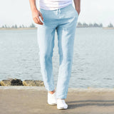 Men's Linen Drawstring Trousers Casual Elastic Waist Pants