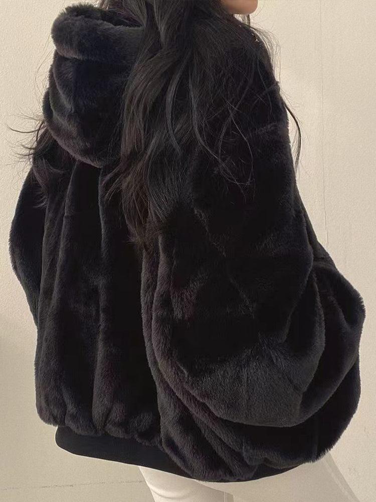 Fleece Hooded Jacket Women's Oversized Bomber