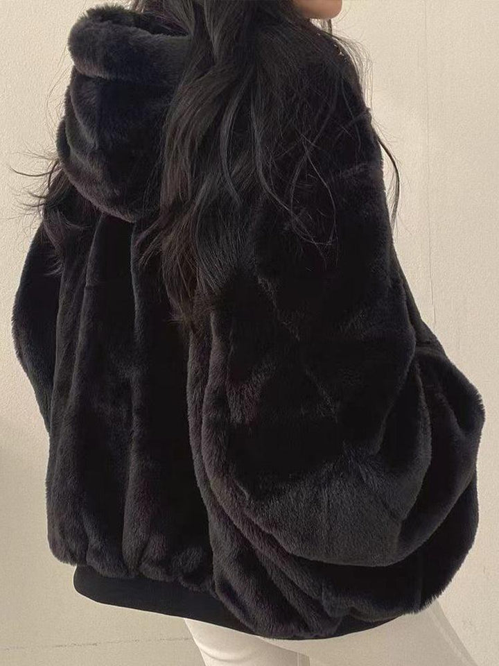 Fleece Hooded Jacket Women's Oversized Bomber