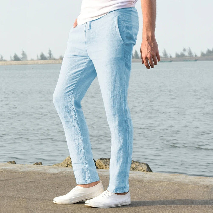 Men's Linen Drawstring Trousers Casual Elastic Waist Pants